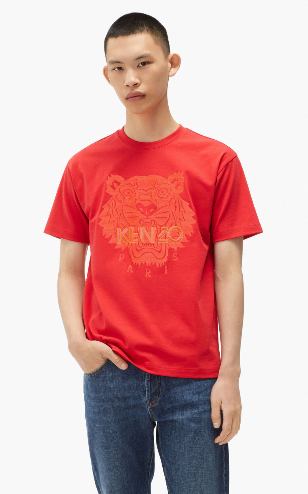 Camisetas Kenzo Tiger loose fitting Hombre Rojas OCL136745